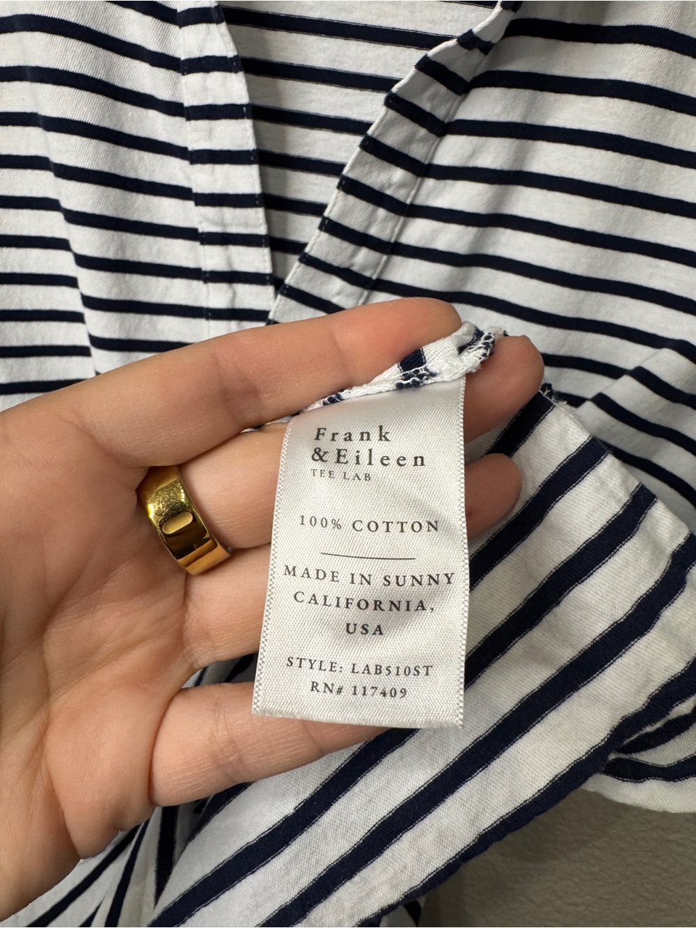 Frank & Eileen Patrick Popover Henley Navy White Stripe M - Picture 4 of 5